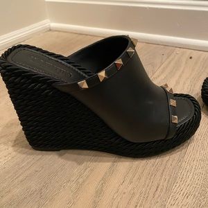 Valentino black rockstud wedge slides size 37